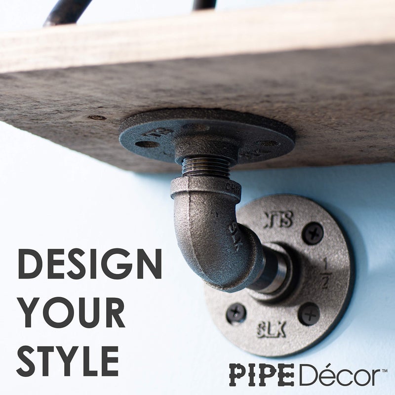PIPE DECOR Industrial Pipe Shelf Brackets, 4 Inch, 4 Pack â€“ Wall Mounted Double Flange Floating Shelf Hardware, Rustic Vintage-Style Shelving Support Set - Image 4